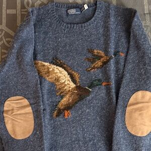 Polo by Ralph Lauren Men's Blue Duck Intarsia Wool Sweater